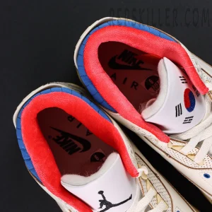 Air Jordan 3 Retro “Seoul 2.0” basketball shoes, tongue and inner lining detail with Jumpman logo and Korean-inspired colors