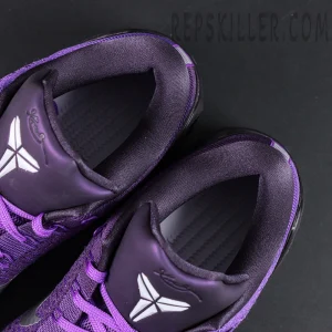 Nike Kobe 9 Elite Low Protro “Moonwalker” basketball shoes, tongue and inner lining close-up with Kobe logo and cushioning interior