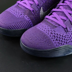 Nike Kobe 9 Elite Low Protro “Moonwalker” basketball shoes, toe box close-up showing Flyknit density and ventilation