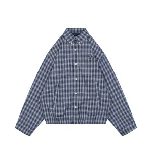 Miu Miu Blue Check Embroidered Logo Jacket Front view