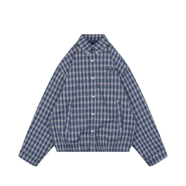Miu Miu Blue Check Embroidered Logo Jacket Front view