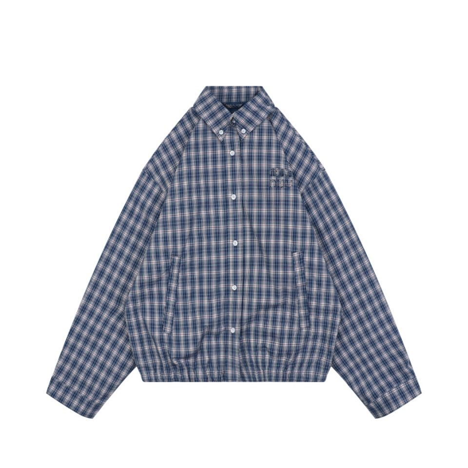 Miu Miu Blue Check Embroidered Logo Jacket Front view