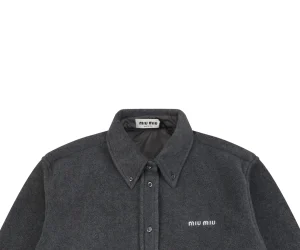 Miu Miu Logo Embroidered Suede-Finish Shirt Jacket