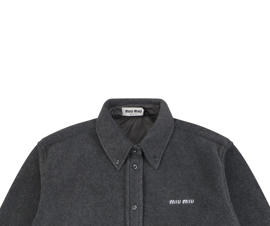 Miu Miu Logo Embroidered Suede-Finish Shirt Jacket