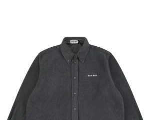 Miu Miu Logo Embroidered Suede-Finish Shirt Jacket