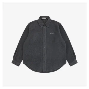 Miu Miu Logo Embroidered Suede-Finish Shirt Jacket Front view