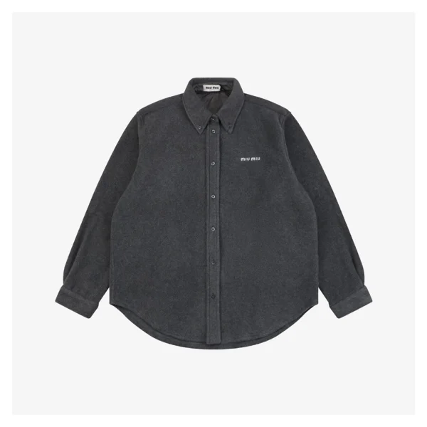 Miu Miu Logo Embroidered Suede-Finish Shirt Jacket Front view