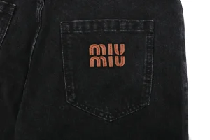 Miu Miu Logo Panel Denim Trousers Pocket