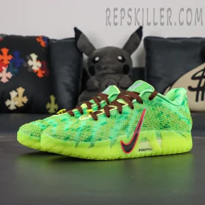 Nike Ja 3 “Zombie” basketball shoes, side profile with neon green upper and pink Swoosh
