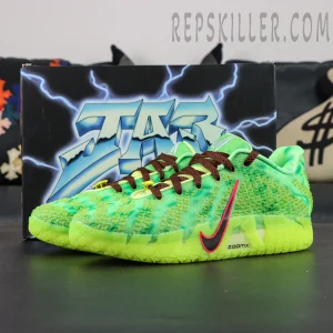 Nike Ja 3 “Zombie” basketball shoes displayed with themed shoebox, side angle