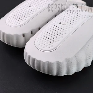 Nike Mind 001 Mule “Light Smoke Grey” mule shoes, toe box close-up with perforated upper and Swoosh detail