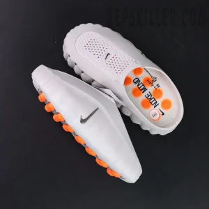 Nike Mind 001 Mule “Light Smoke Grey” mule shoes, top-down view showing overall shape and perforated upper