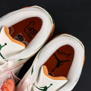 SoleFly x Air Jordan 3 “Miami” collaboration sneakers, top-down view highlighting tongue, collar lining, and Jumpman logo