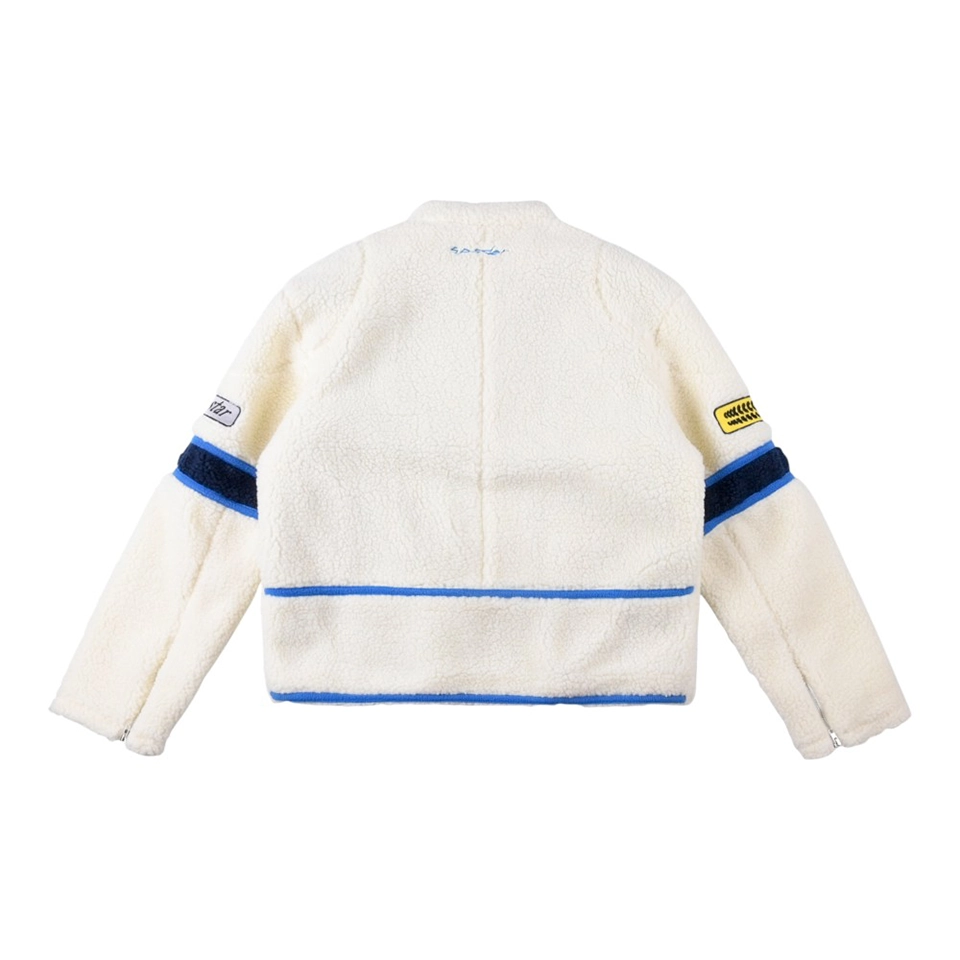 Sp5der Cream Navy Wing Racing Sherpa Jacket Back view