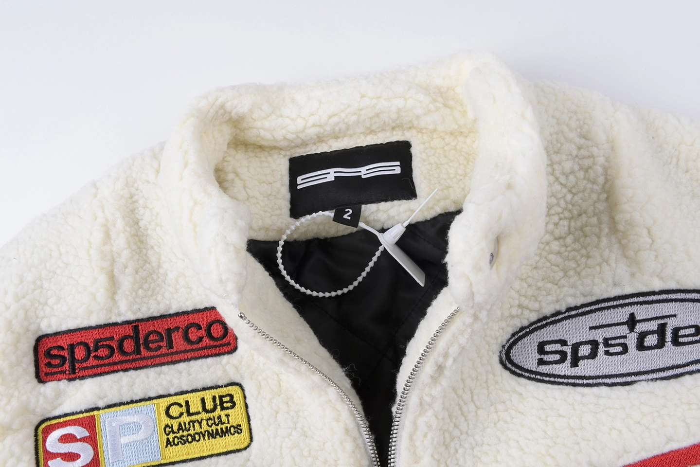 Sp5der Cream Navy Wing Racing Sherpa Jacket16