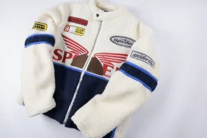 Sp5der Cream Navy Wing Racing Sherpa Jacket4