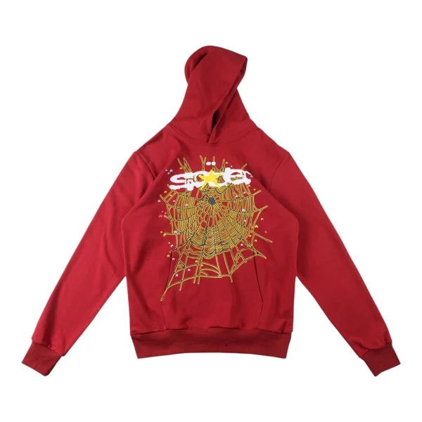 Sp5der Crimson Gold Web Graphic Hoodie Front view