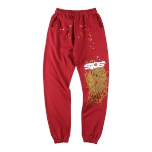 Sp5der Crimson Gold Web Graphic Sweatpants Front view