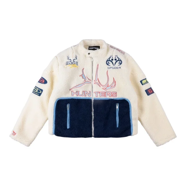 Sp5der Ivory Navy Hunter Sherpa Jacket Front view