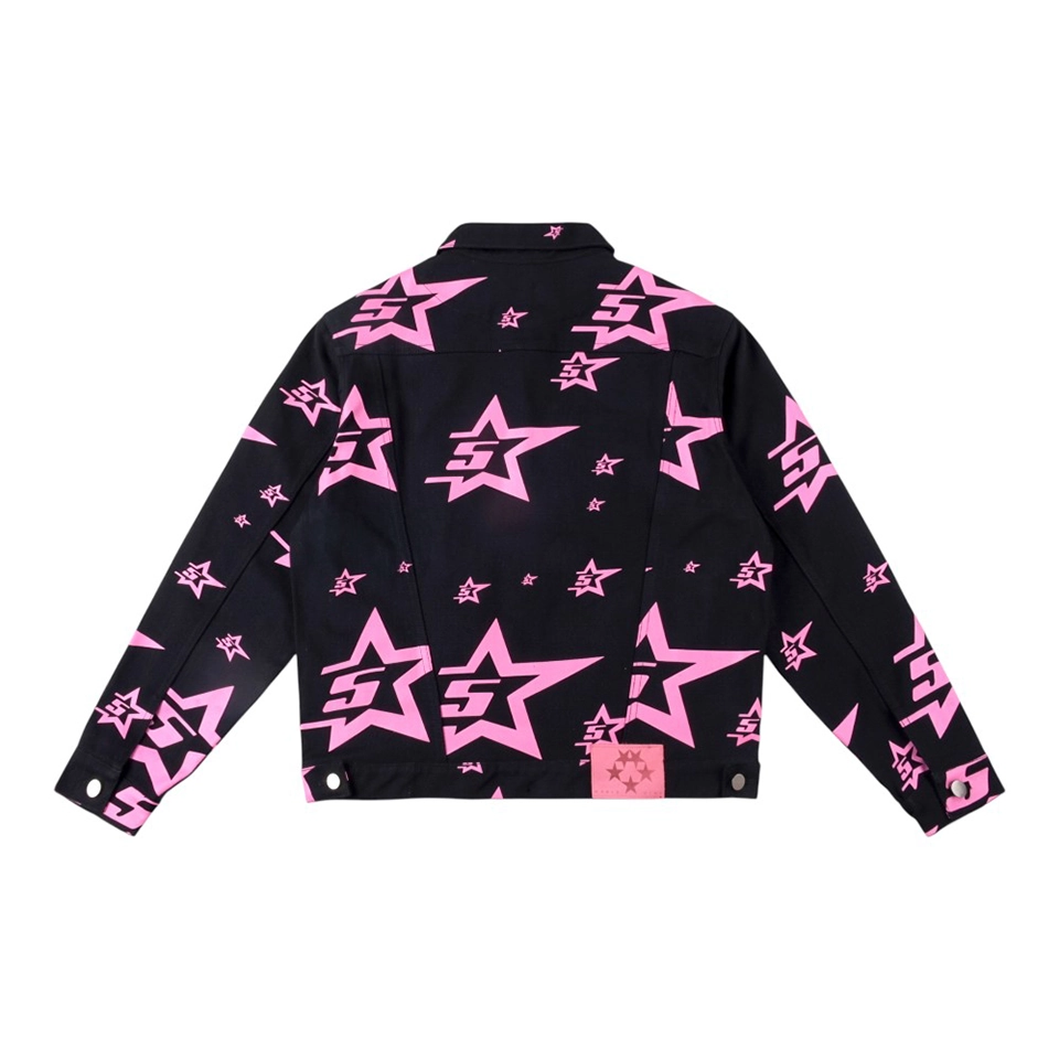 Sp5der Midnight Pinkstar Allover Trucker Jacket Back view