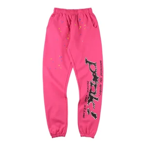 Sp5der Pink Star Logo Graphic Sweatpants Front view