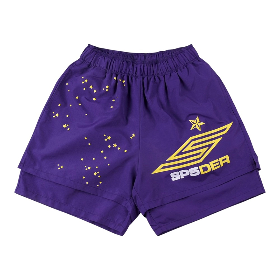 Sp5der Purple Star Logo Graphic Shorts