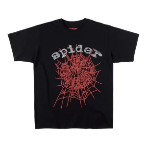 Sp5der Rhinestone Web Graphic T-Shirt Front view