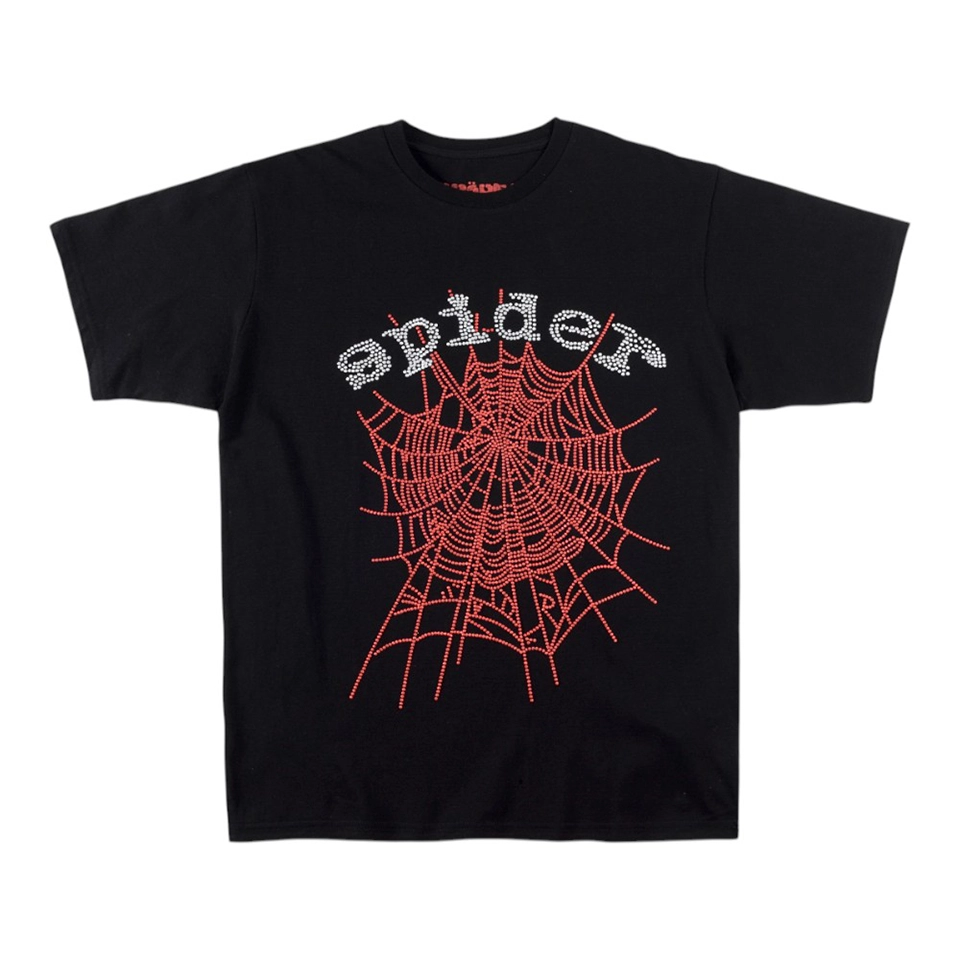 Sp5der Rhinestone Web Graphic T-Shirt Front view