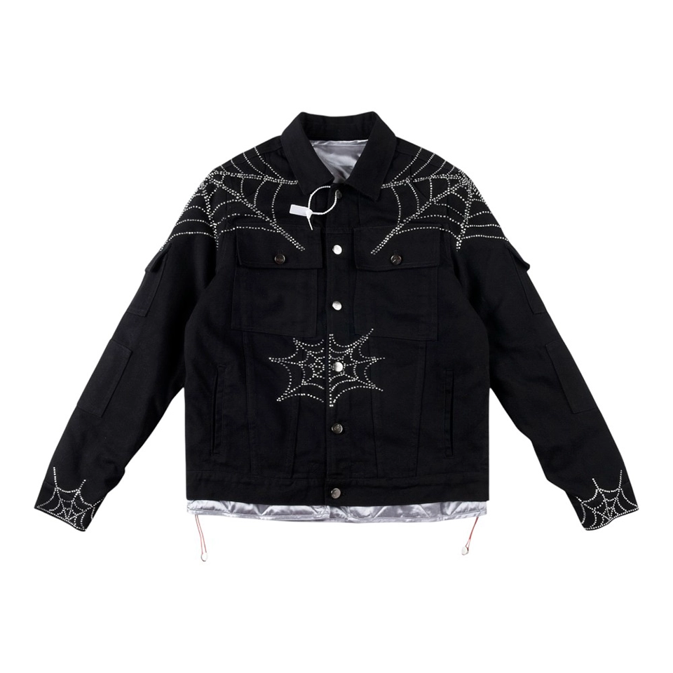Sp5der Rhinestone Web Utility Jacket Front view