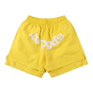 Sp5der Sunburst Yellow Logo Graphic Shorts Front view