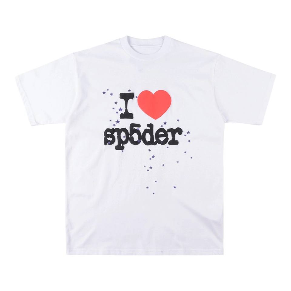 Sp5der White I Heart Logo Star Graphic T-Shirt Front view
