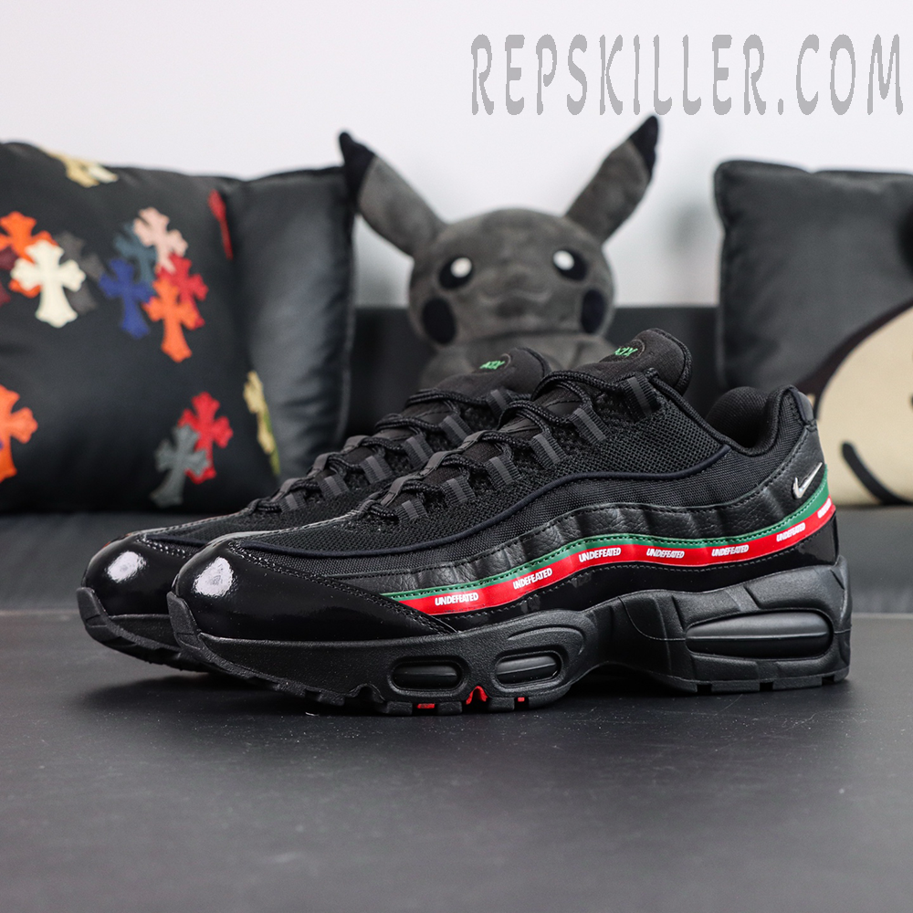 Undefeated x Nike Air Max 95 Black sneakers, front-side angle with visible Air Max cushioning