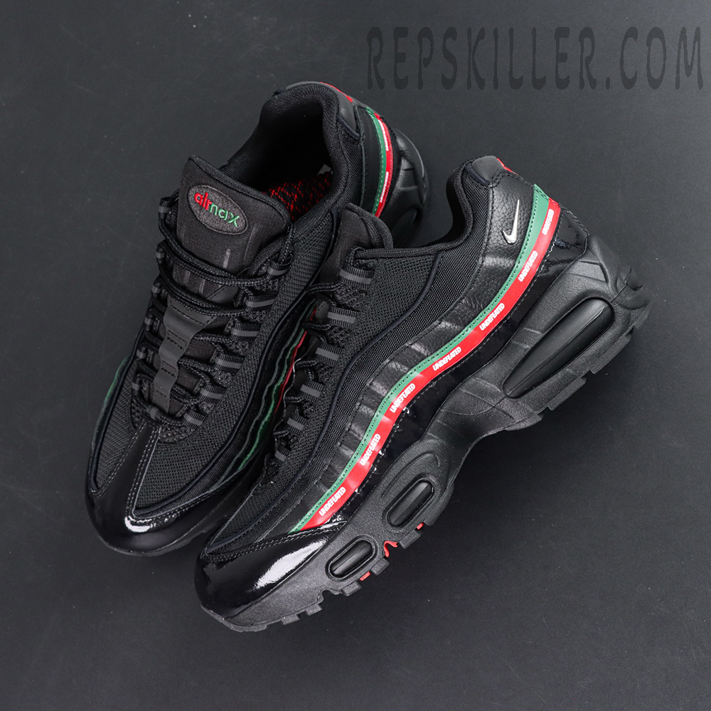 Undefeated x Nike Air Max 95 Black sneakers, top-down view highlighting upper and lacing system