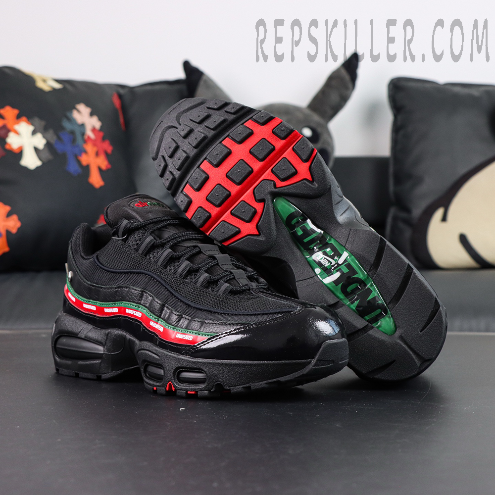 Undefeated x Nike Air Max 95 Black sneakers, outsole traction pattern with UNDFTD window detail