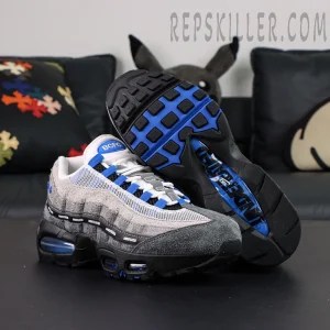 Undefeated x Nike Air Max 95 “Concord” sneakers, outsole-up view with blue and black traction pattern