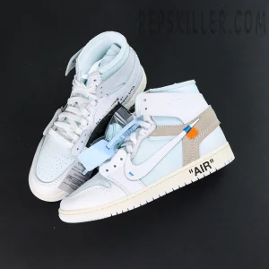 Virgil Abloh Archive x Jordan 1 High OG “Alaska” sneakers, insole flat lay showing Air Jordan x Union graphics and blueprint-style prints