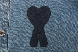 AMI Paris Heart Logo Embroidered Denim Shirt Brand