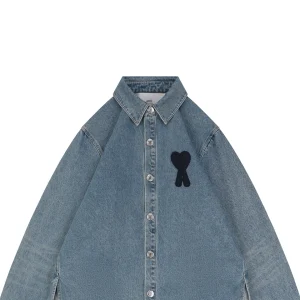AMI Paris Heart Logo Embroidered Denim Shirt