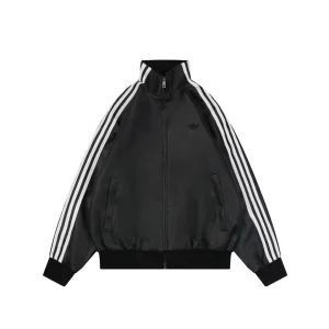 Adidas Originals Trefoil Faux Leather Track Jacket Black Front view
