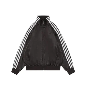 Adidas Originals Trefoil Faux Leather Track Jacket Dark Brown Front view