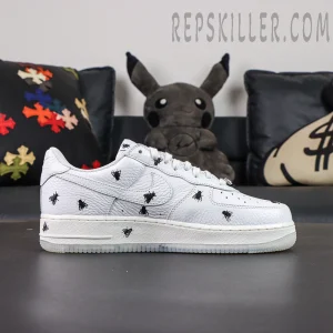 Air Force 1 side profile showing classic Swoosh with all-over fly print