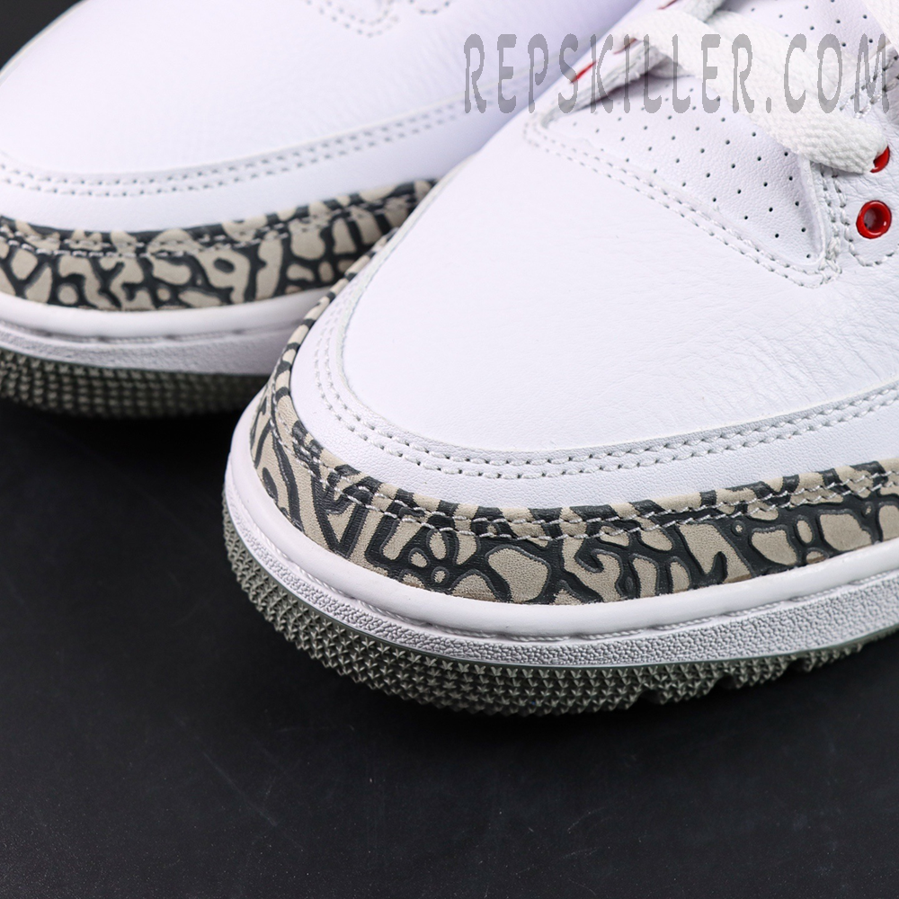 Air Jordan 3 “True Blue” toe detail with elephant print overlay and premium leather