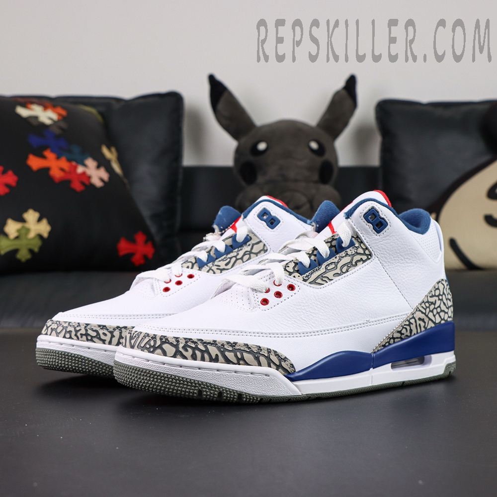 Air Jordan 3 “True Blue” front view showcasing iconic colorway and retro design