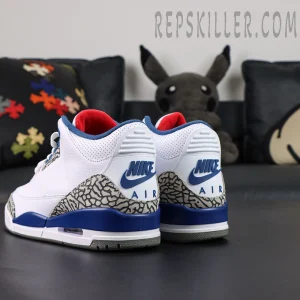 Air Jordan 3 “True Blue” heel detail with Nike Air branding and blue midsole