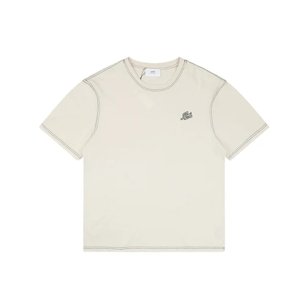 Ami Logo Embroidered Contrast Stitch T-Shirt Front view