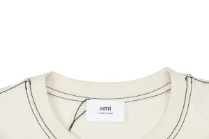 Ami Logo Embroidered Contrast Stitch T-Shirt Collar