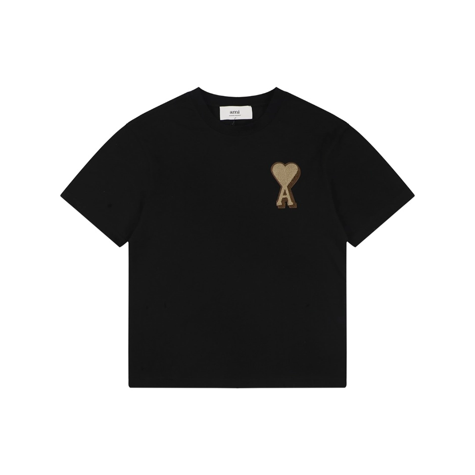 Ami Paris Big Heart Logo Embroidered Cotton T-Shirt Front view