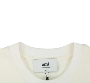 Ami Paris Heart Logo PDV Print Cotton T-Shirt Collar
