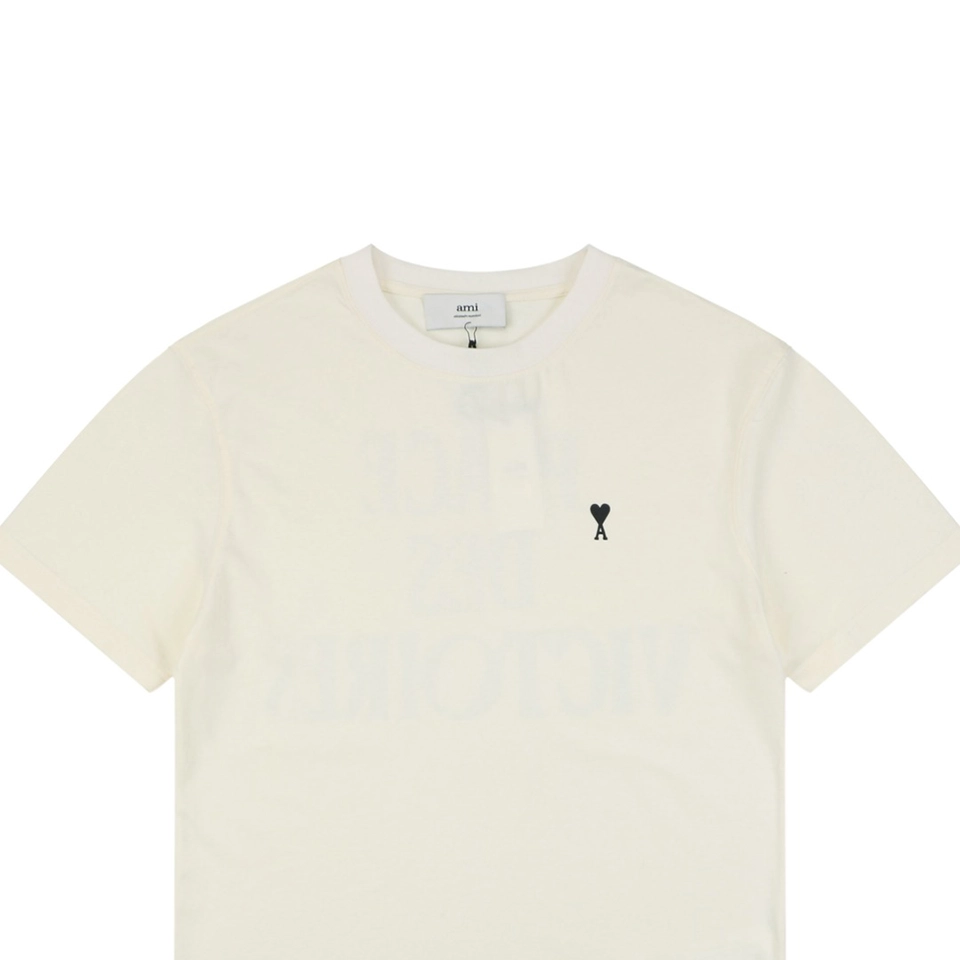 Ami Paris Heart Logo PDV Print Cotton T-Shirt