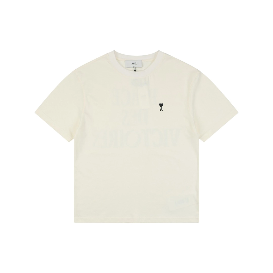 Ami Paris Heart Logo PDV Print Cotton T-Shirt Front view